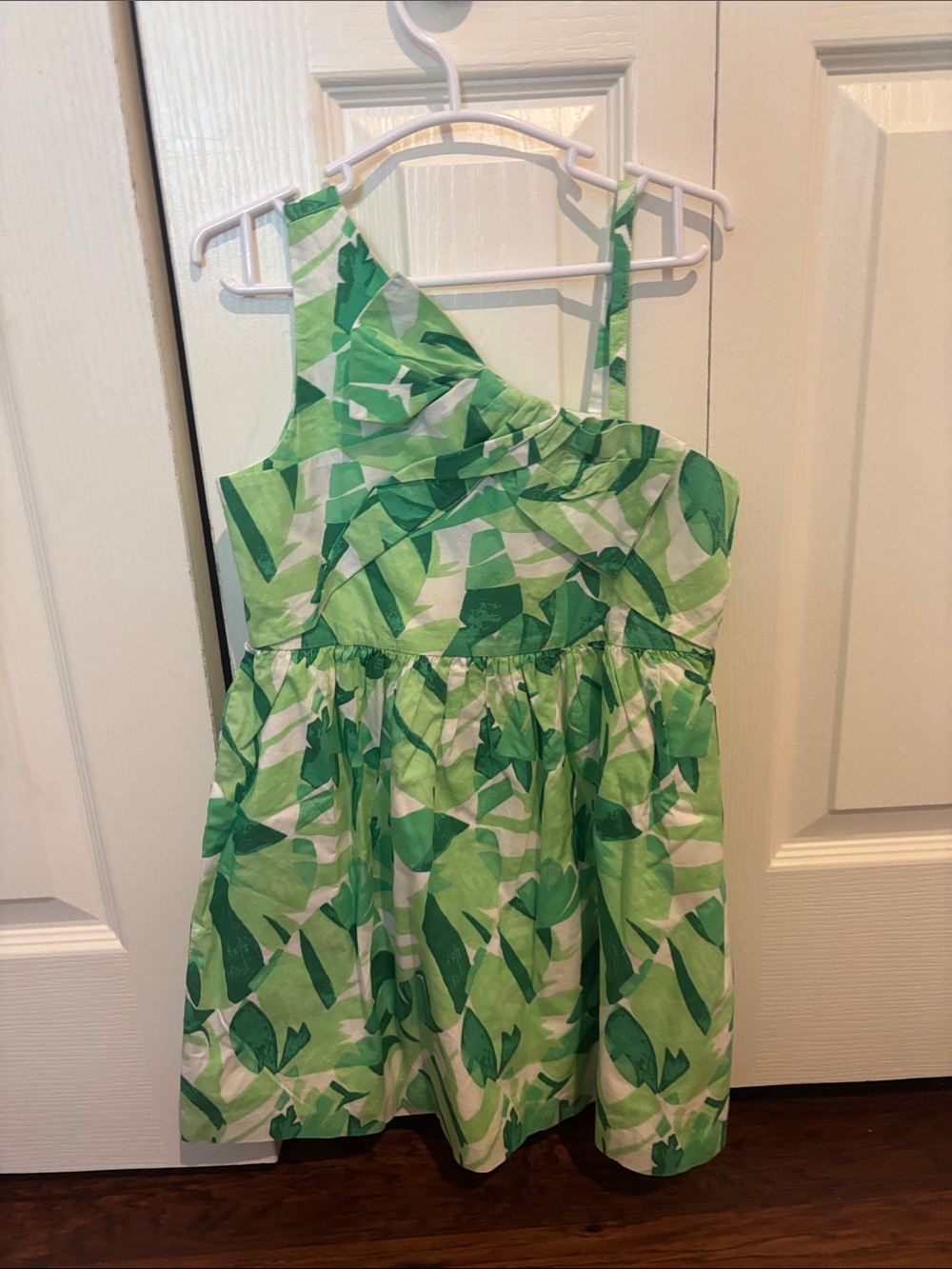 Janie and Jack Green Leaf-Print One-Shoulder Dress